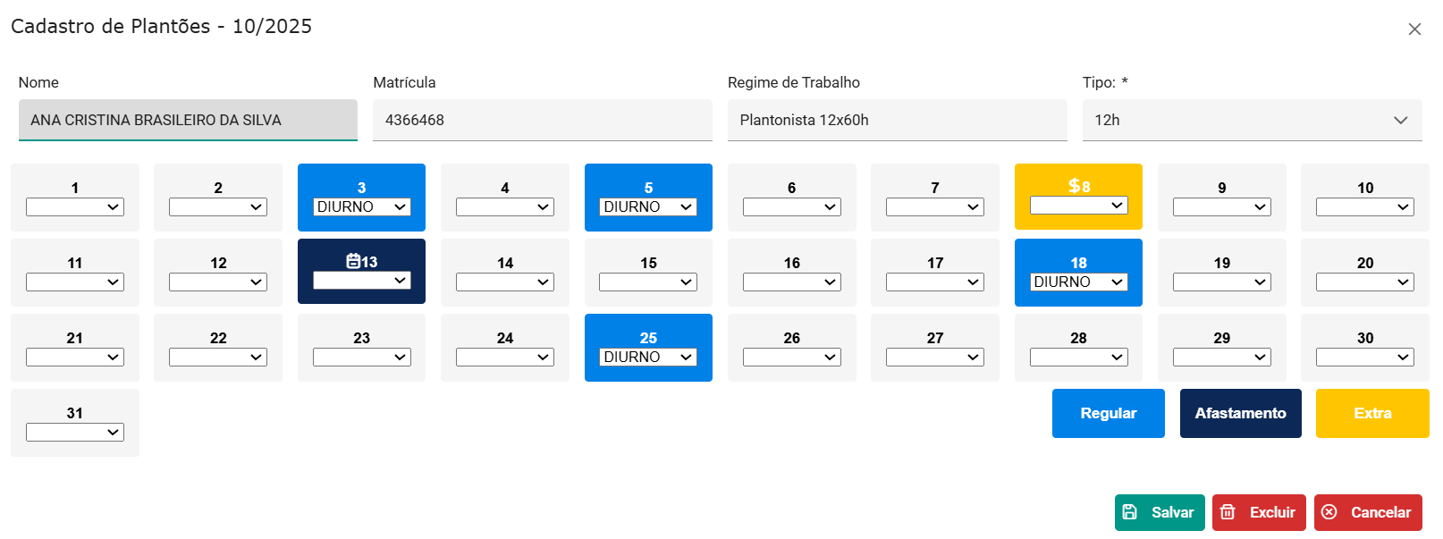 Identificação visual das escalas