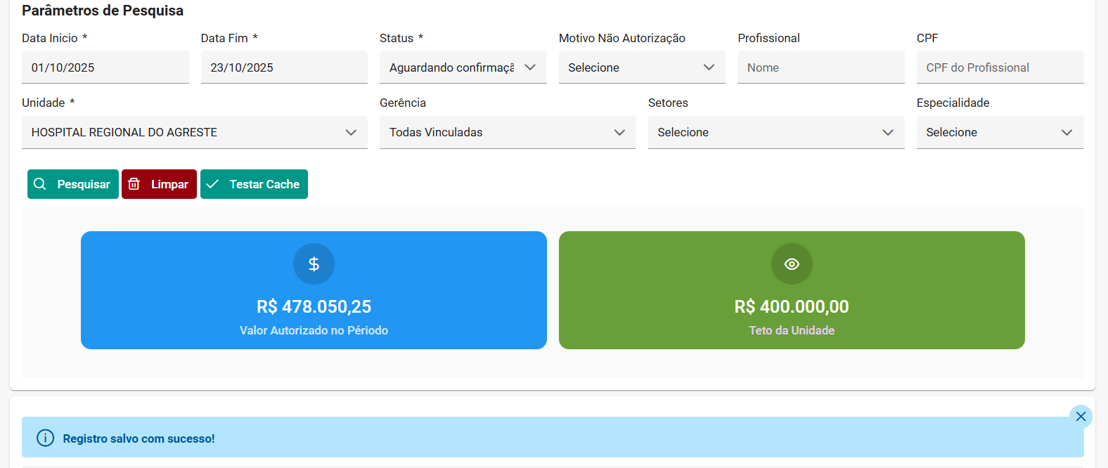 Mensagem de alerta no cadastro de plantão extra
