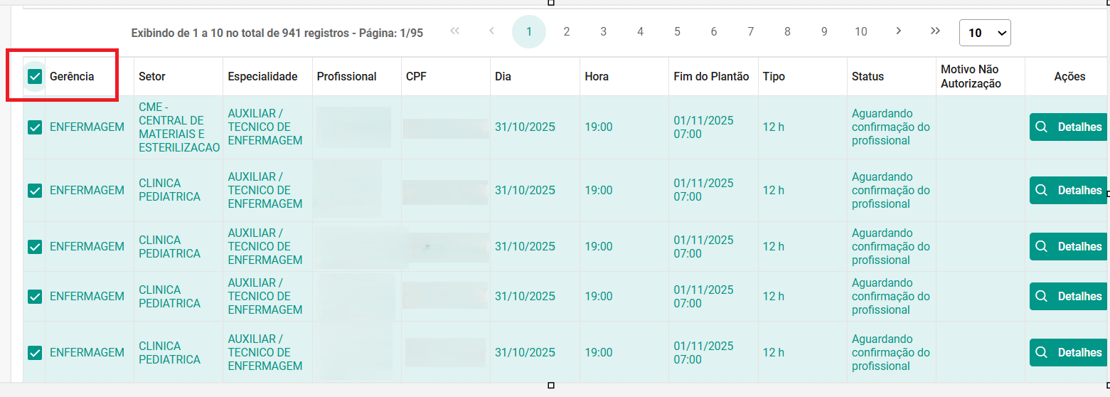 Seleção de usuários por página